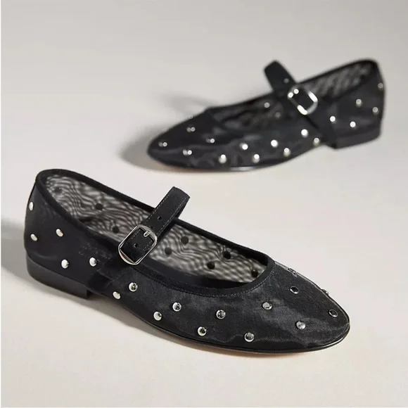 Jeffrey Campbell Mesh Black Studded Women's Flats - Picture 2 of 6